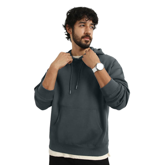 Nobero MenS Cotton Blend Neck Hooded Sweatshirt (1M-Twho-R0041_Graphite
