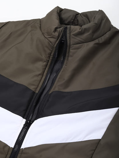 Dennis Lingo MenS Colorblocked Long-Sleeve Regular Fit Puffer Jacket - Waterproof, Lightweight, Casual Winterwear For Men (Olive