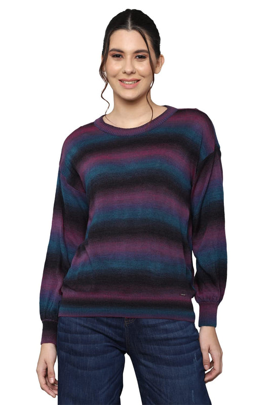Allen Solly Women Striped Casual Round Neck Shrug