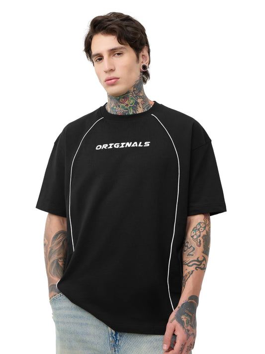 The Souled Store Luminous Men and Boys Short Sleeves Round Neck Black Graphic Printed Cotton Oversized T-Shirts