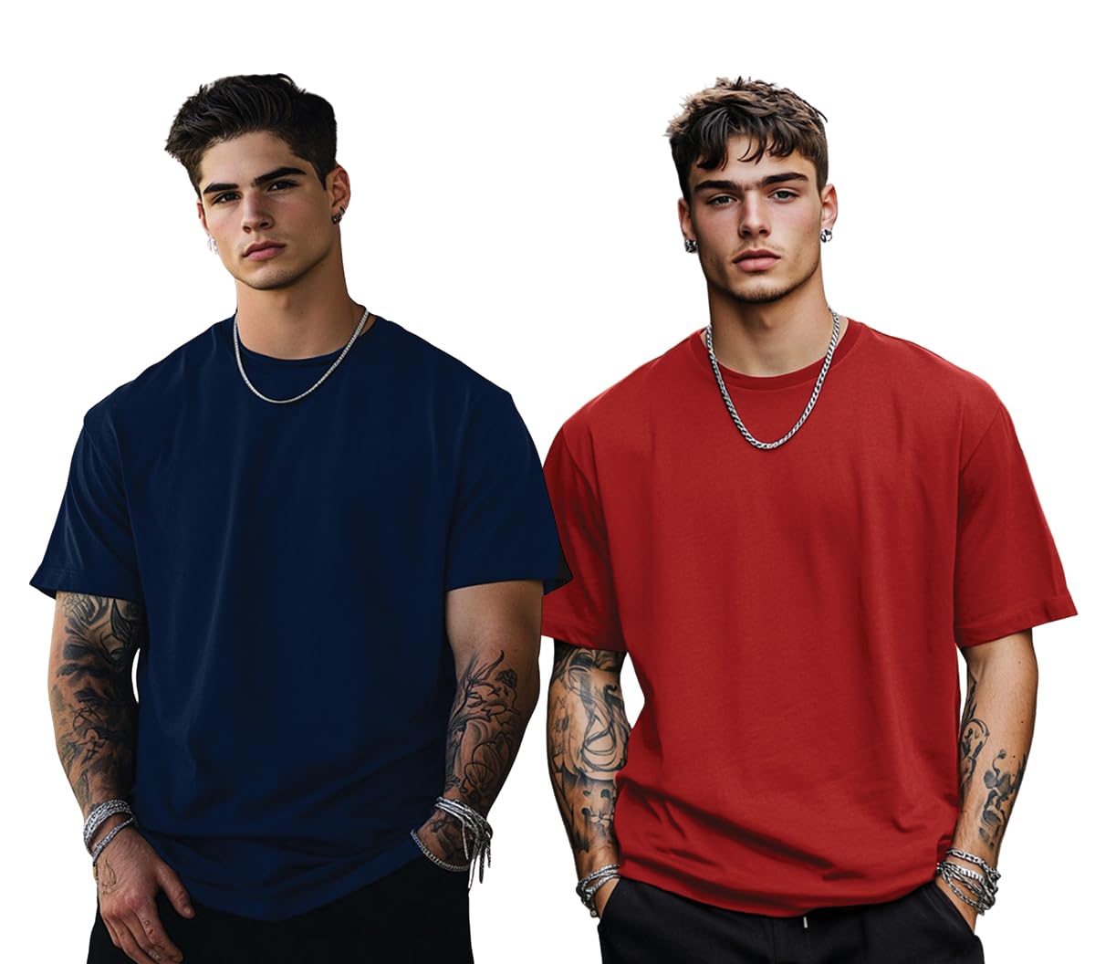 Veirdo Mens Oversized Baggy Fit Drop Shoulder Short Sleeve Round Neck Solid Cotton T-Shirt