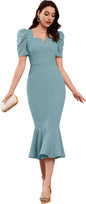Satpurush WomenS Polyester Blend Cocktail Midi Dress (Bvm-144_Teal