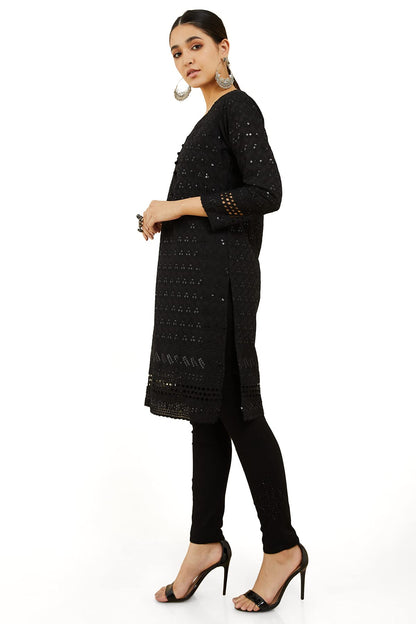 Soch Women Cotton Floral Black Kurta