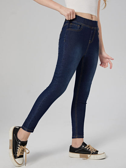 Kotty Girls Regular Fit Cotton Blend Solid Jeans Denim Blue