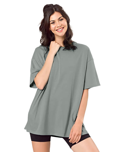 SHODOX Bio-Washed Anti Bacterial 100% Pure Cotton Womens Oversized Solid T-Shirt | Cozy Soft, Less Wrinkles Loose Fit, Drop Shou
