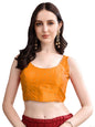 Pujia Mills Womens Square Neck Silk Sleeveless with Stone Work Readymade Blouse