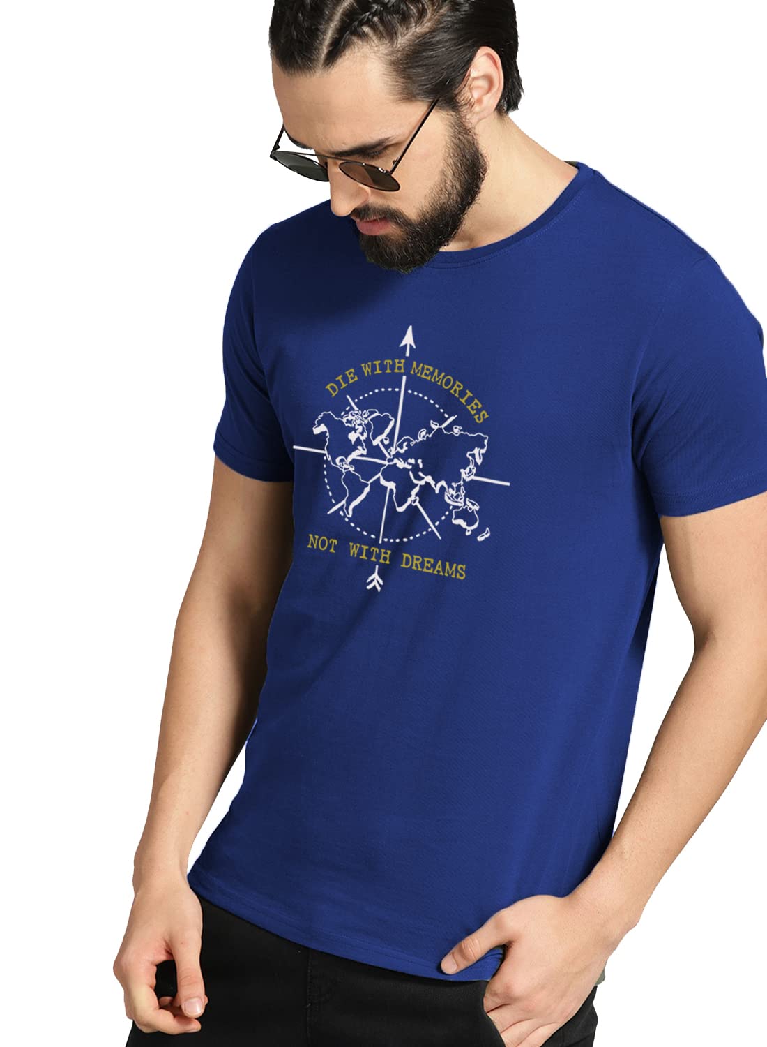 ADRO Die with Memories Not with Dreams Mens Cotton Printed T-Shirt (R21-M-DIE-RB_Royal Blue)
