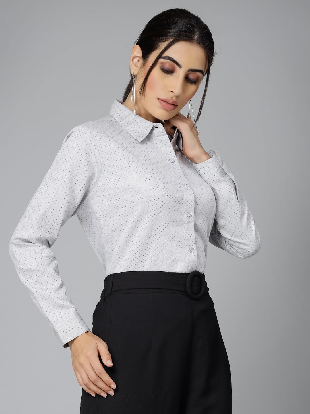 Style Quotient Women Self Design Olive Polycotton Formal Shirt