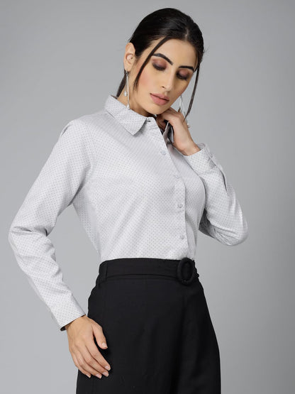 Style Quotient Women Self Design Olive Polycotton Formal Shirt