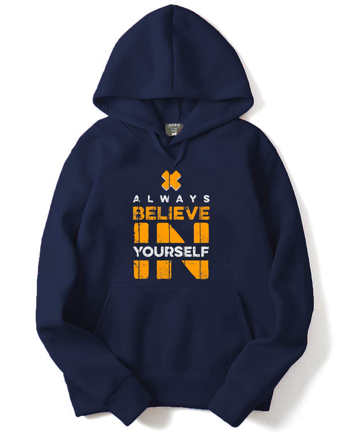 ADRO Men's Cotton Neck Hooded Sweatshirt (H20-M-BEL-NB_Navy)