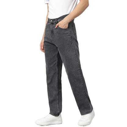 KOTTY Mens Cotton Lycra Blend Relaxed Fit Mid Rise Jeans Jet Black