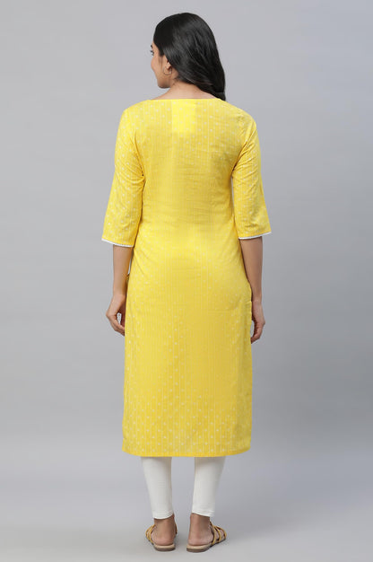 Aurelia Yellow Vertical Striped Cotton Regular Kurta For Women
