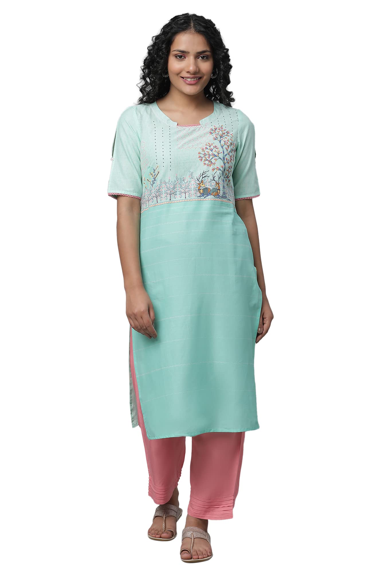 Aurelia Women's Cotton Kurta & Palazzo (23FEAS14468-506768_Green