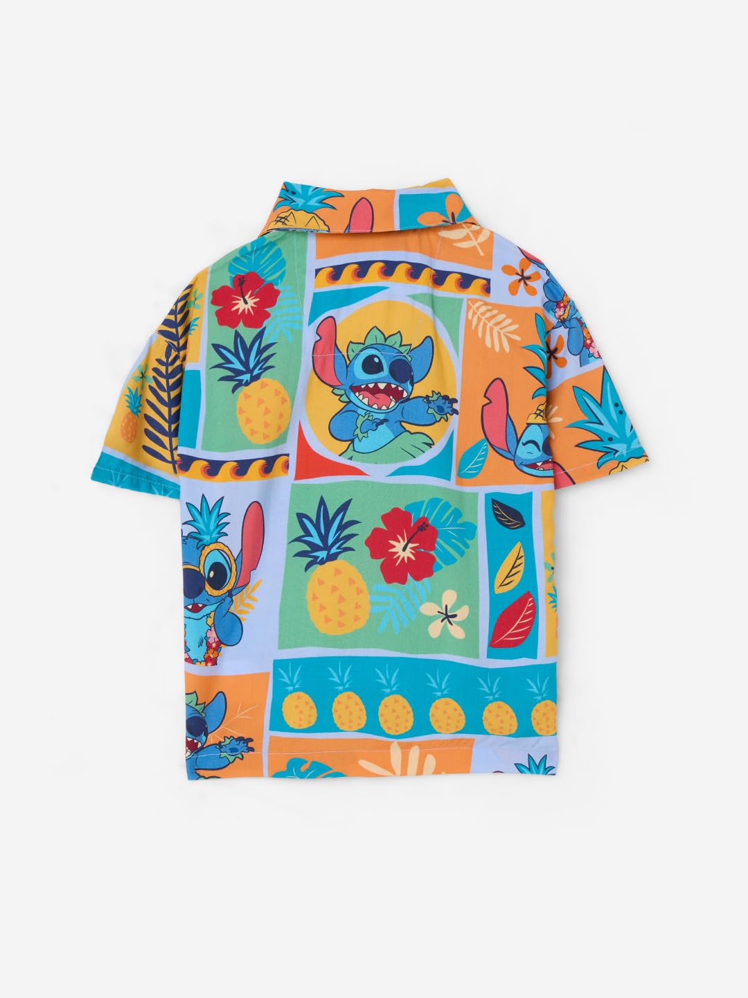 The Souled Store Lilo & Stitch: Pineapple Girls Short Sleeves Collared Neck Button Front Multicolour Printed Cotton Tops (2-8 Yr