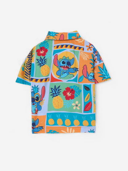 The Souled Store Lilo & Stitch: Pineapple Girls Short Sleeves Collared Neck Button Front Multicolour Printed Cotton Tops (2-8 Yr