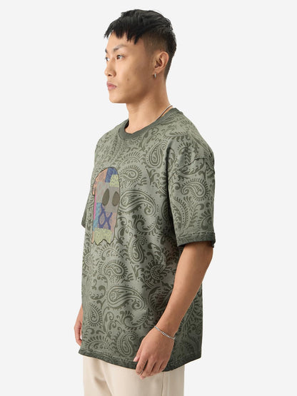 The Souled Store Paisley Mr. Soul Men and Boys Short Sleeve Round Neck Grey Graphic Printed Cotton Oversized T-Shirts
