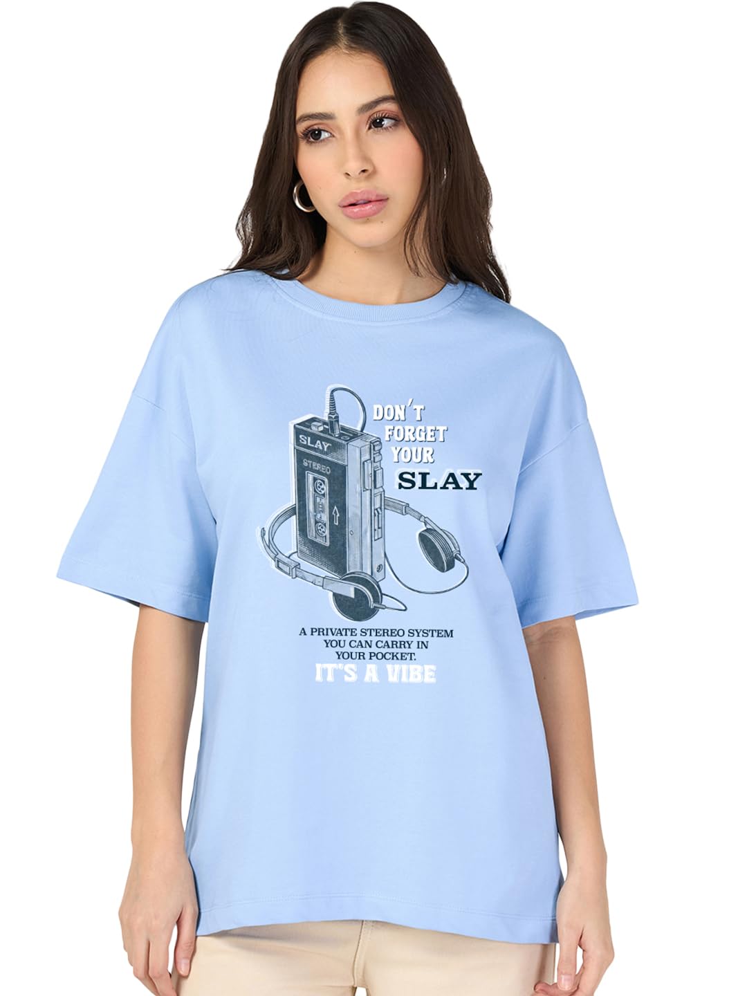 Bewakoof Heavy Duty 1.0 WomenS Graphic Print Oversized Fit Half Sleeve Round Neck Cotton Terry T-Shirt_1004247_Blue_3Xl