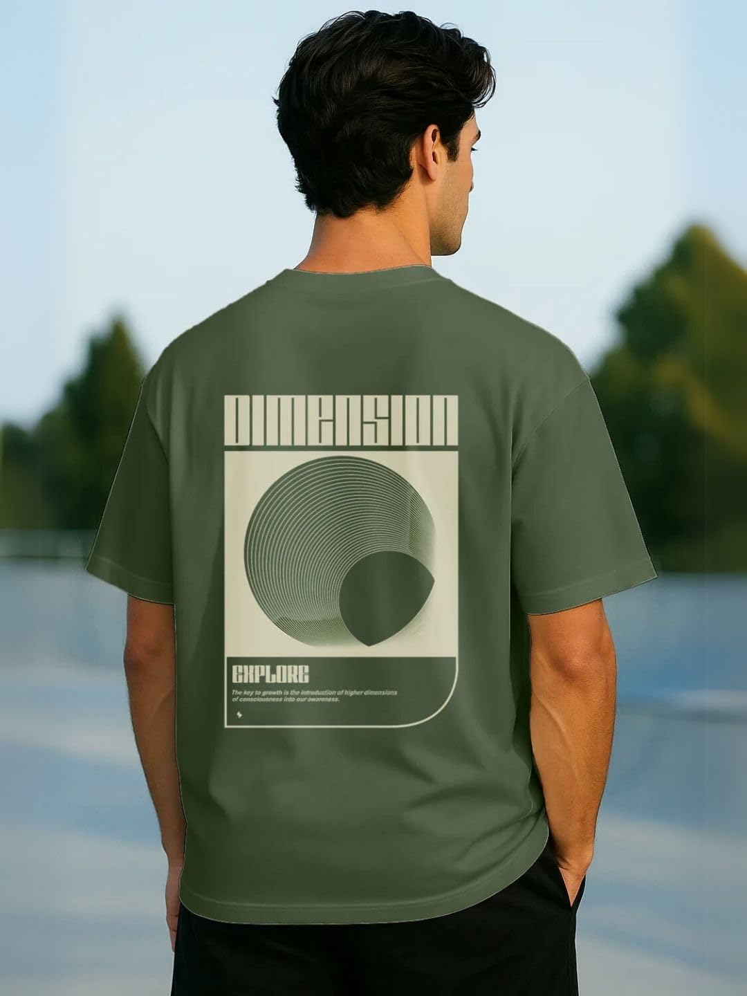 Nobero MenS Graphic Print Oversized Fit T-Shirt (1M-Twrt-C0869-X_Olive Green/Black