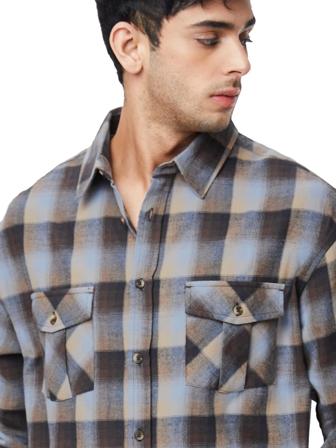 The Souled Store| Checks: Brown & Beige Mens and Boys Shirts|Full Sleeve|Loose fit Checks|100% Cotton Multicolored Men Utility S