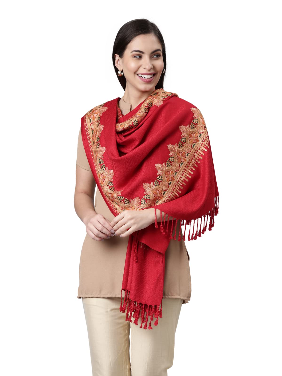 Pashmoda Women Ghazal Kashmiri Aari Embroidery Stole (Size: 71X203 CM)