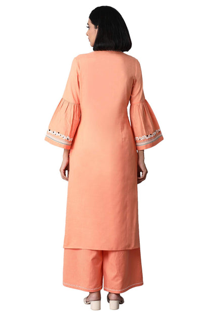 W for Woman Women Cotton Straight Fit Solid Mandarin Collar Straight Kurta