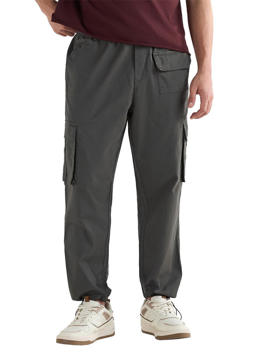 Bewakoof Mens Solid Baggy Oversized Fit Cotton Blend Cargo Trousers_ 609766 Grey_ 30