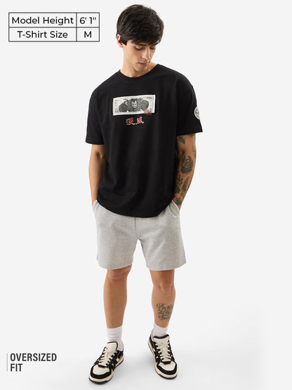 The Souled Store Official Marvel: Comic Cards Men and Boys Short Sleeve Round Neck Black Graphic Printed Cotton Oversized T-Shir