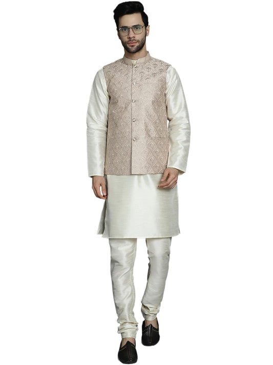 Jompers Mens Sequins And Embroidered Nehru Jacket With Kurta Pyjama Set
