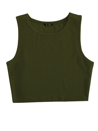 Toochki Tops for Woman | Spandex Top | Crop | Short | Western | for Jeans | Sleeveless | Stretchable | Olive