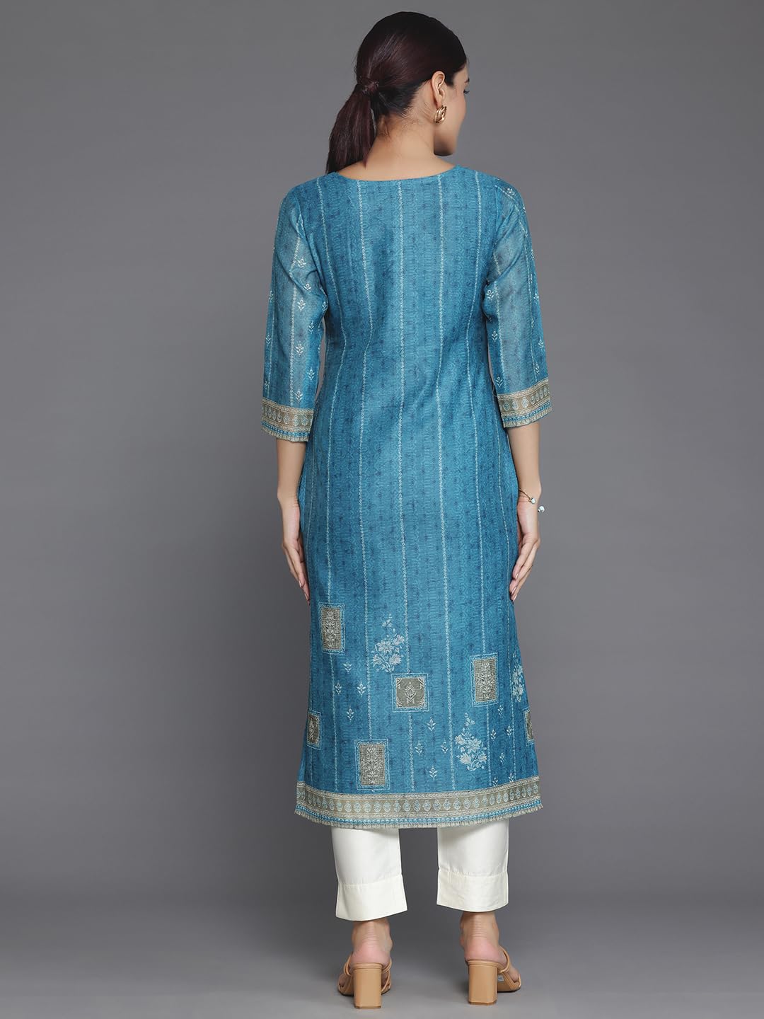 Libas WomenS Chanderi Silk Embellished Straight Kurta (37043_Blue