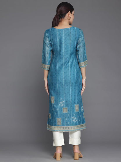 Libas WomenS Chanderi Silk Embellished Straight Kurta (37043_Blue