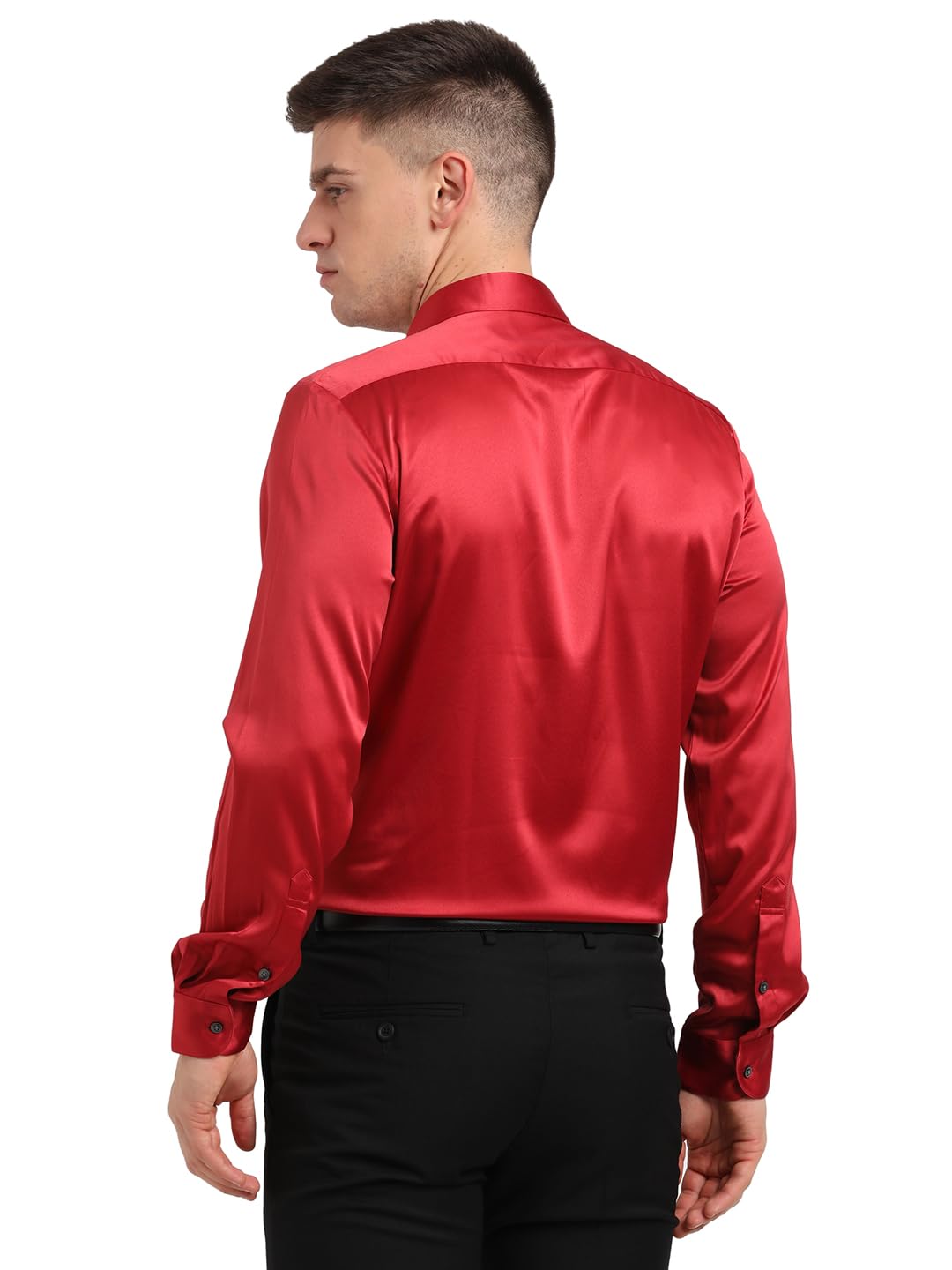Turtle Men Poly Satin Red Solid Slim Fit Full Sleeve Ceremonial Shirt