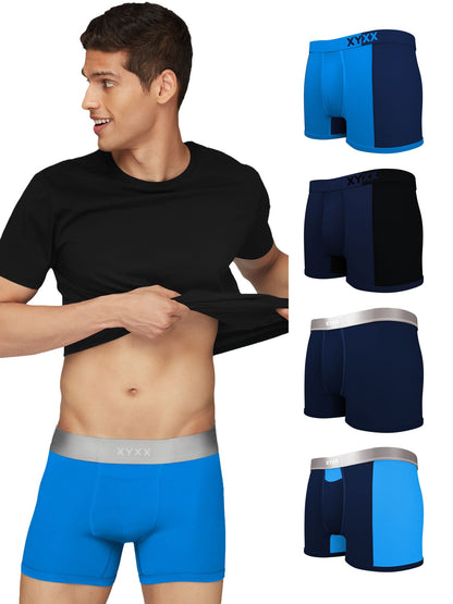 XYXX Mens Underwear Dualist IntelliSoft Antimicrobial Micro Modal Trunk Pack of 5 (Brilliant Blue & Black Iris ; Black Iris & B
