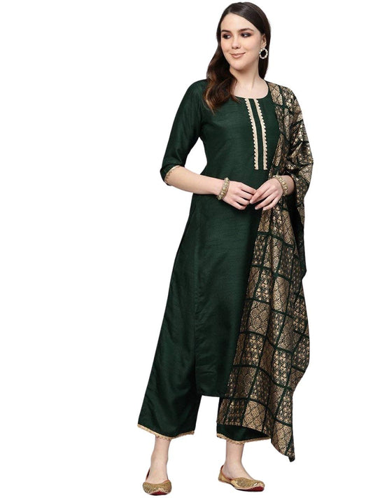 GoSriKi Women's Cotton Regular Kurta and Palazzos & Dupatta