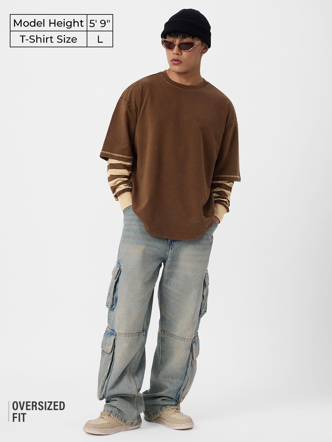 The Souled Store Doctor Sleeve T-Shirt: Mocha Men and Boys Round Neck Cotton Oversized Full Sleeve T-Shirts