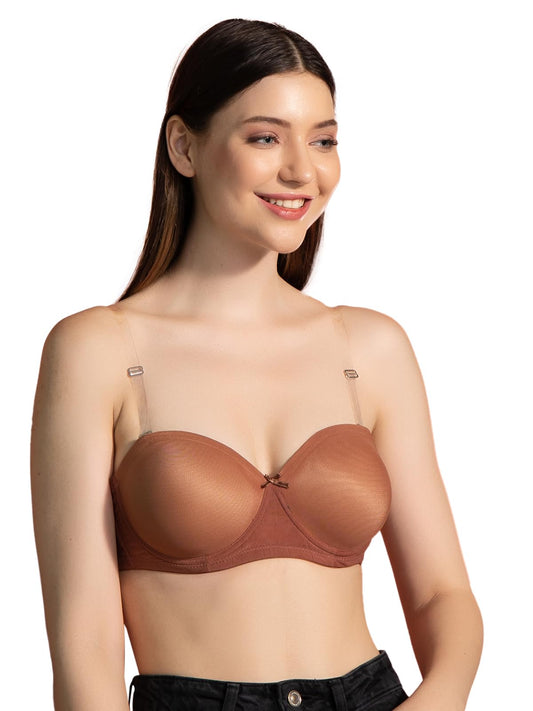 Clovia Powernet Solid Padded Full Cup Underwired Balconette Bra (Br1925A24_Beige_32D)