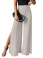 Greciilooks WomenS High Waist Wide Leg Slit Pants, Elegant Poly Lycra Blend Palazzo Trousers, Dressy Flowy Evening Bottoms (Gl-