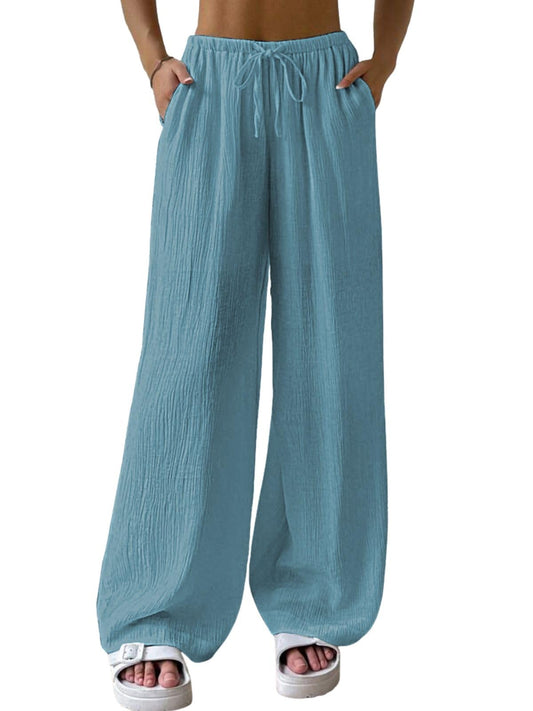 Greciilooks WomenS Loose High Rise Trouser | High-Waist Korean Pants | Formal Track Pant | Cargo Style Baggy Trendy Light Blue