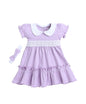 Bumzee Lavender Girls Half Sleeves Cotton Knee Length Frock with Headband Age - 6-12 Months (Peb9066C-lvd)