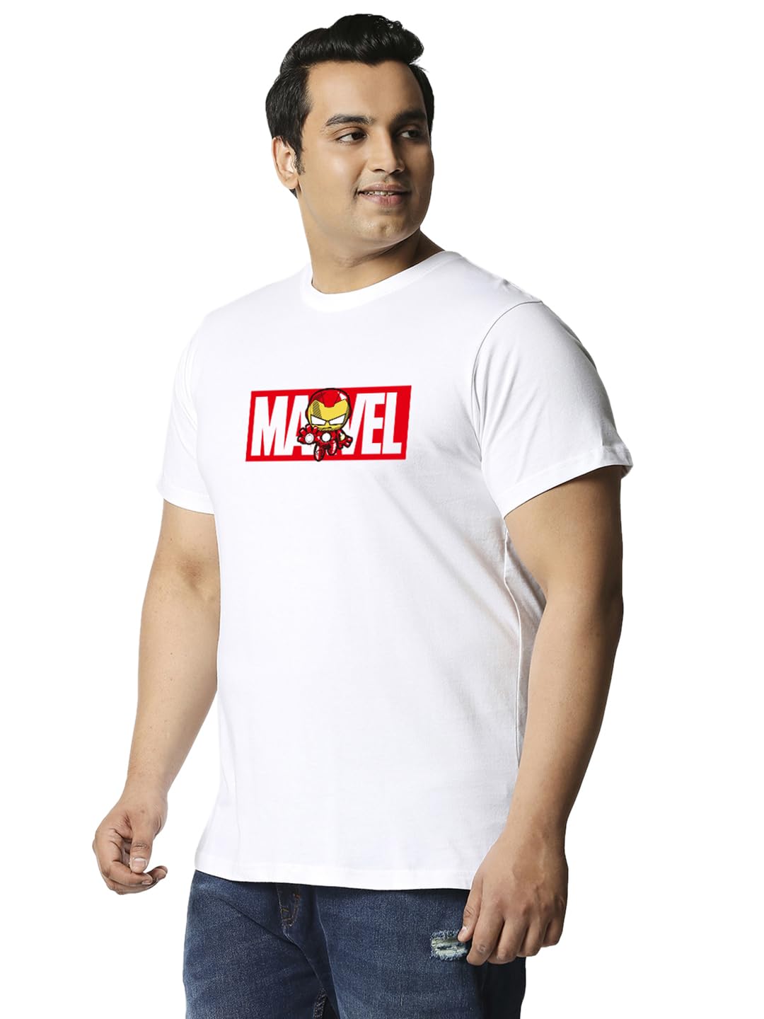 Bewakoof Official Marvel Merchandise Iron Man Mens Graphic Print Regular Fit Half Sleeve Round Neck Cotton Plus Size T-Shirt_63