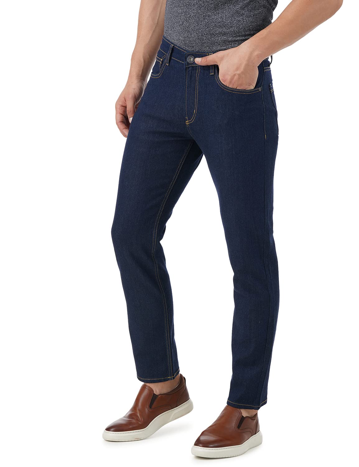 INKD Mens Contrast Stitch Stretchable Regular Fit Jeans