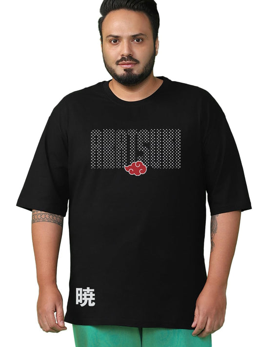 Bewakoof Plus Official Naruto Merchandise Akatsuki Mens Graphic Print Oversized Fit Half Sleeve Round Neck Cotton Plus Size T-S