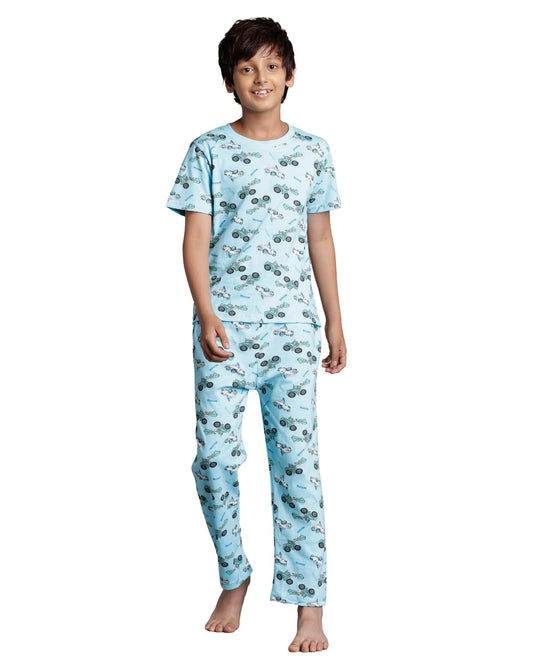 T2F Boys Cotton Pajama Set Blue