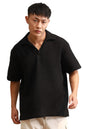 Hubberholme Black Cotton Short Sleeves Polo Collar Oversized Tshirts