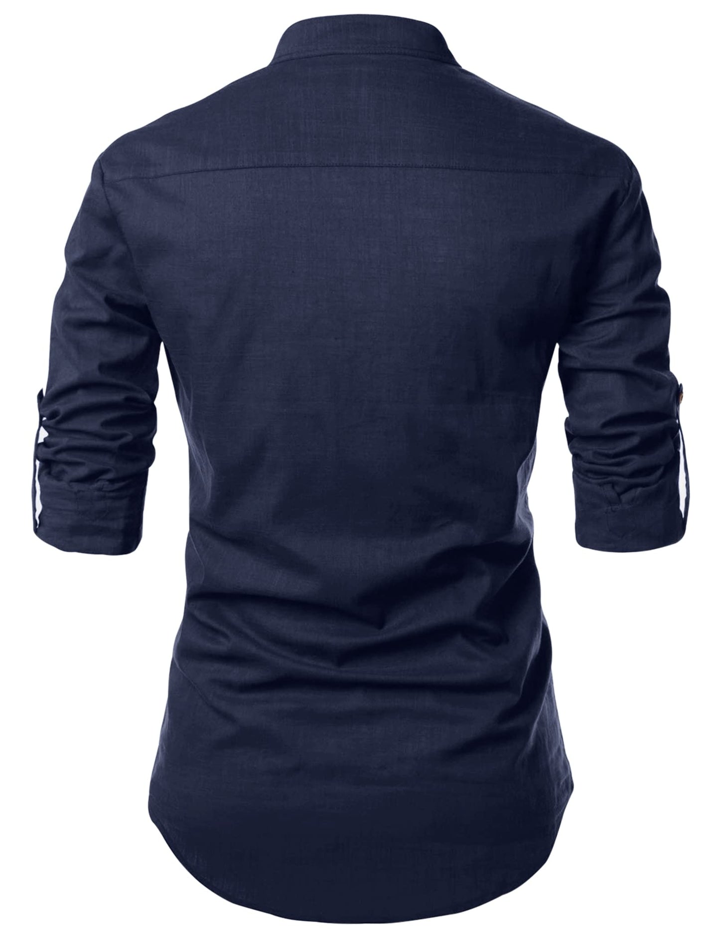 Zombom MenS Solid Cotton Blend Casual Regular Fit Mandarin/Chinese Collor Full Sleeve Kurta Shirt For Men Navy Blue