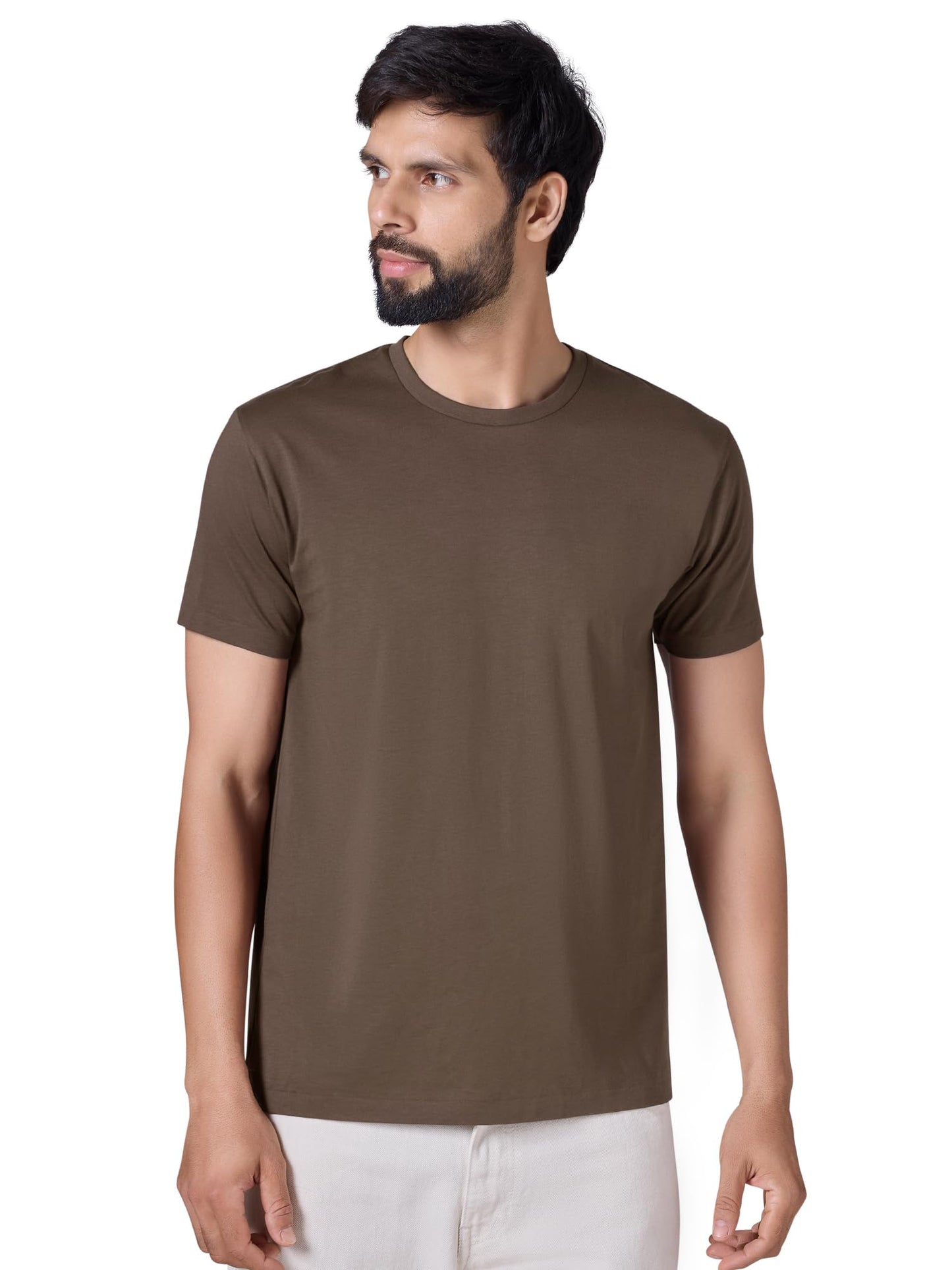 XYXX Iconique Mens Solid Supima Cotton T-Shirt | Round Neck Tshirts | Half Sleeves | Solid-Regular Fit | Espresso Brown