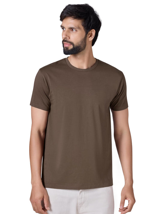 XYXX Iconique Mens Solid Supima Cotton T-Shirt | Round Neck Tshirts | Half Sleeves | Solid-Regular Fit | Espresso Brown