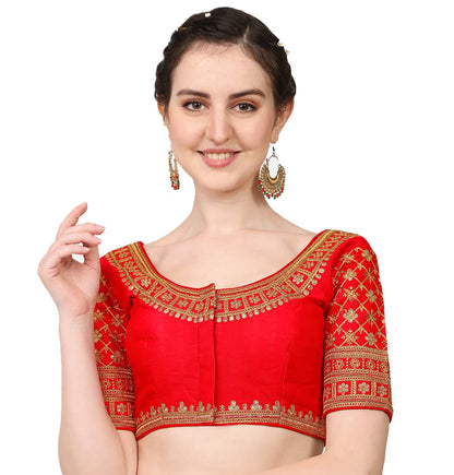 Pujia Mills WomenS Silk Embroidery Sequin Stone Work Readymade Saree Blouse