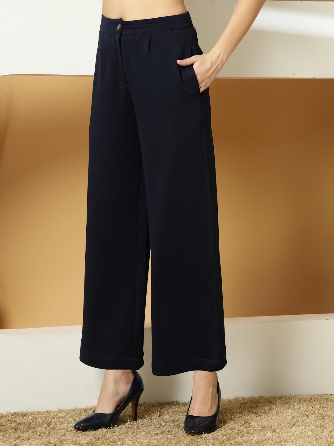 OOMPH! Womens Straight Fit Mid Rise Korean Trousers|Trouser Pants for Women|Elegant Workwear for Office, College & Events|Trous
