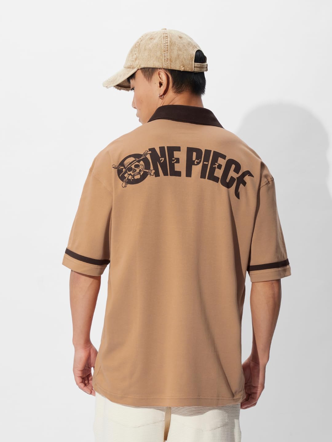 The Souled Store One Piece: Pirates Men and Boys Short Sleeves Collared Neck Cotton Blend Oversized Polos Brown